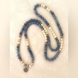 8mm Howlite Blue Jade Gemstone Mala Bracelet Necklace OM Pendant